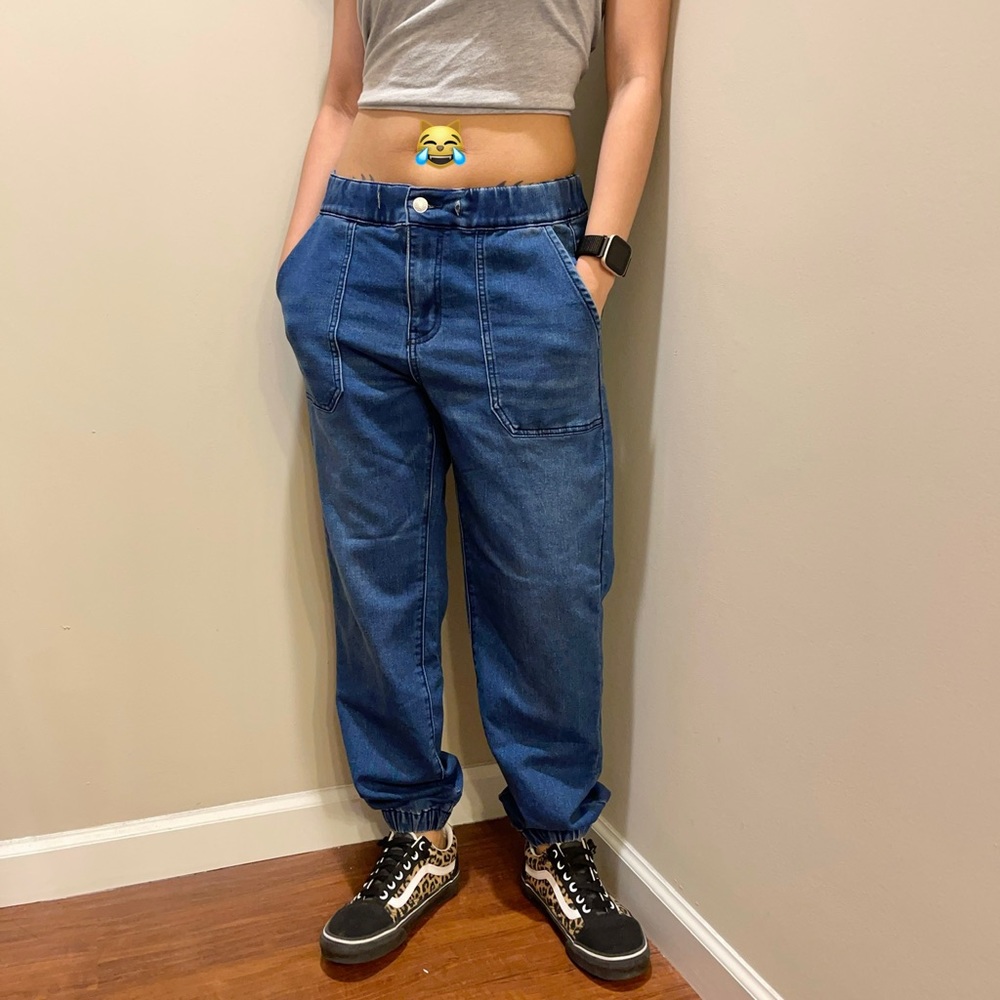 Forever 21 Dark Denim Garter Mid Waist Jogger Jeans Small